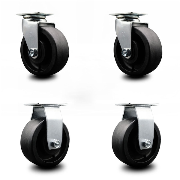 5 Inch Glass Filled Nylon Caster Set with Roller Bearings 2 Swivel 2 Rigid SCC